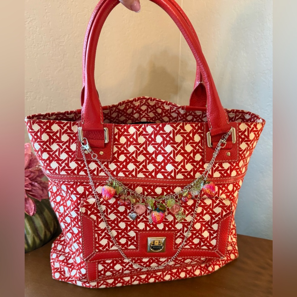 Kate Spade Chic Red Patterned Tote Bag- Bag Charm Sold separately